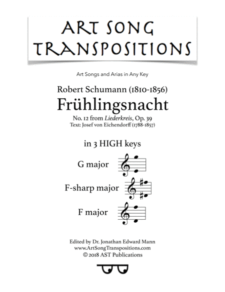 Frhlingsnacht Op 39 No 12 In 3 High Keys G F Sharp F Major Sheet Music