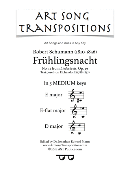 Frhlingsnacht Op 39 No 12 In 3 Medium Keys E E Flat D Major Sheet Music