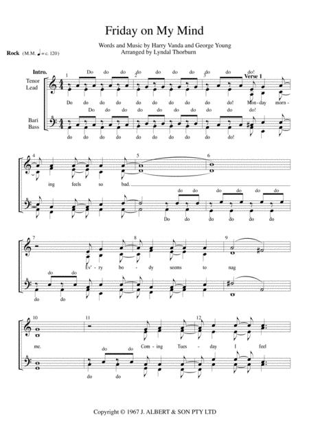 Free Sheet Music Friday On My Mind Women A Cappella