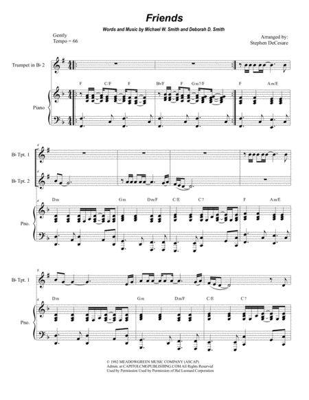 Free Sheet Music Friends Duet For Bb Trumpet