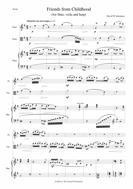 Free Sheet Music Friends From Childhood For Flute Viola And Harp