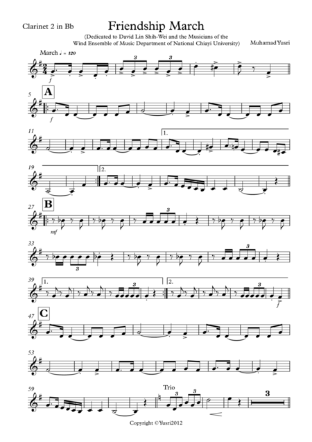Free Sheet Music Friendship March Clarinet 2 Part