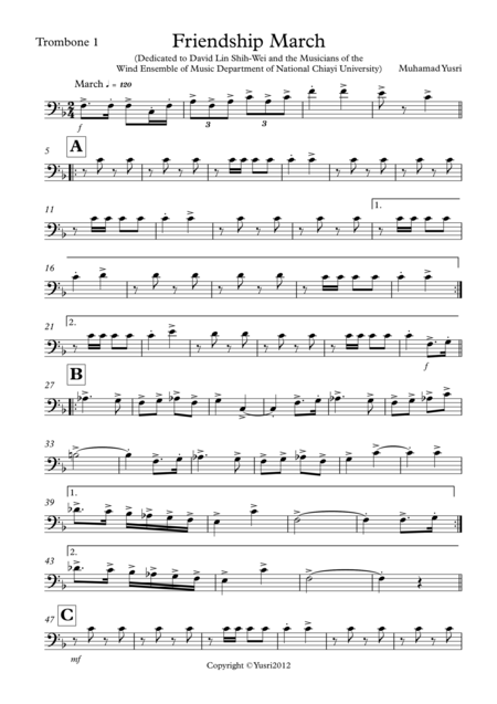 Free Sheet Music Friendship March Trombone 1 Part