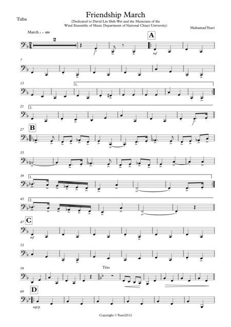 Friendship March Tuba Part Sheet Music