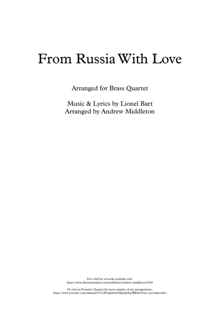 From Russia With Love Arranged For Brass Quartet Sheet Music