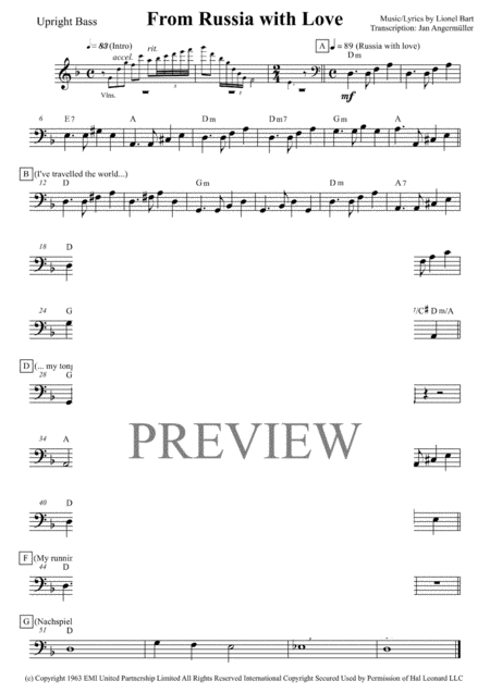 From Russia With Love E Bass Or Jazz Bass Transcription Of Original Recording Sheet Music