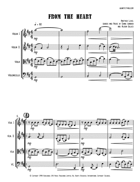 From The Heart String Quartet Sheet Music