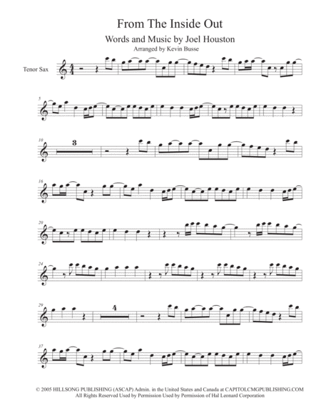 From The Inside Out Easy Key Of C Tenor Sax Sheet Music