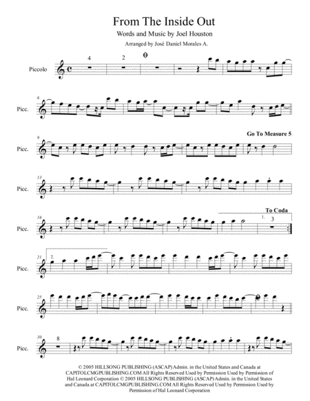 Free Sheet Music From The Inside Out For Piccolo