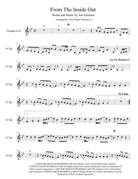 Free Sheet Music From The Inside Out For Trumpet In D