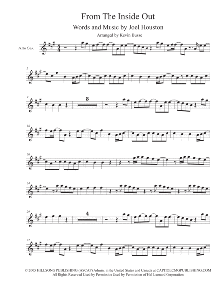 Free Sheet Music From The Inside Out Original Key Alto Sax