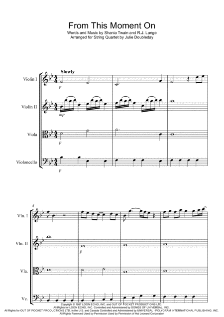 From This Moment On For String Quartet Score And Parts Sheet Music