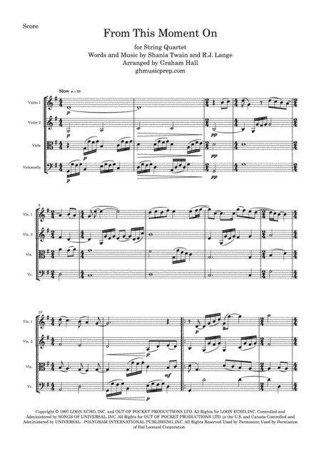 Free Sheet Music From This Moment On For String Quartet