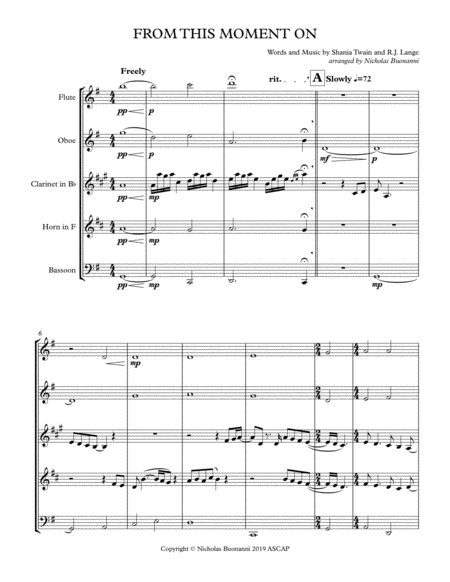 Free Sheet Music From This Moment On Ww Quintet