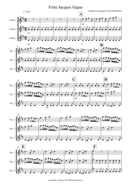 Free Sheet Music Frre Jacques Gigue For Violin Trio