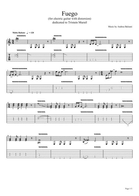 Fuego For Electric Guitar With Distorsion Sheet Music