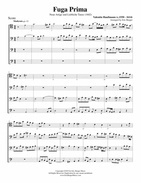 Fuga Prima For Trombone Or Low Brass Quartet Sheet Music