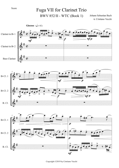 Fuga Vii For Clarinet Trio Sheet Music