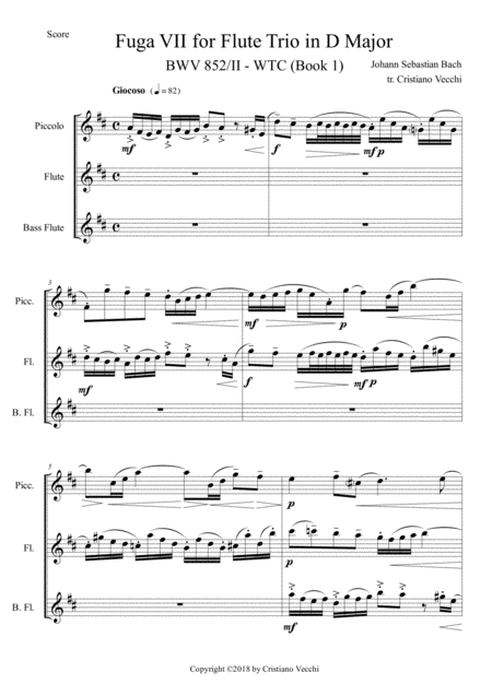 Fuga Vii For Flute Trio In D Major Sheet Music