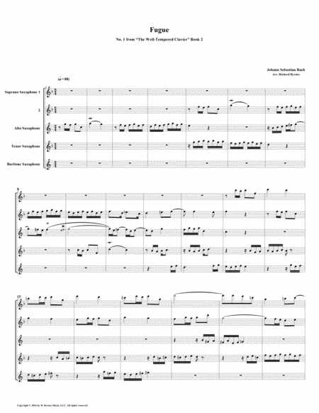 Fugue 01 From Well Tempered Clavier Book 2 Saxophone Quintet Sheet Music