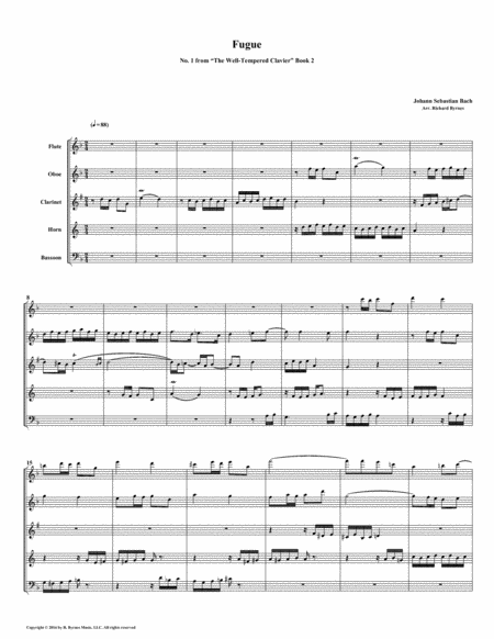 Fugue 01 From Well Tempered Clavier Book 2 Woodwind Quintet Sheet Music