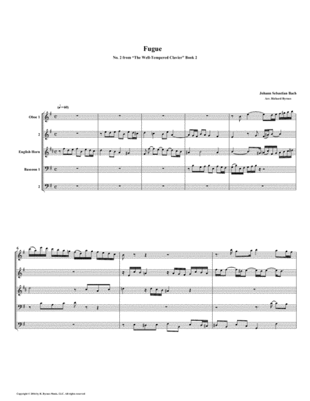 Fugue 02 From Well Tempered Clavier Book 2 Double Reed Quintet Sheet Music