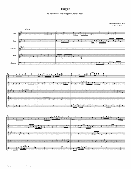 Free Sheet Music Fugue 03 From Well Tempered Clavier Book 2 Woodwind Quintet