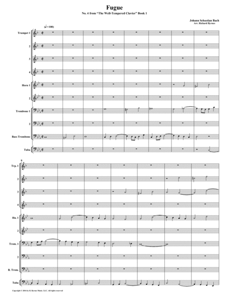 Free Sheet Music Fugue 04 From Well Tempered Clavier Book 1 Brass Choir