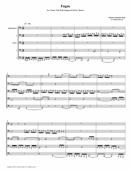Free Sheet Music Fugue 04 From Well Tempered Clavier Book 2 Euphonium Tuba Quintet