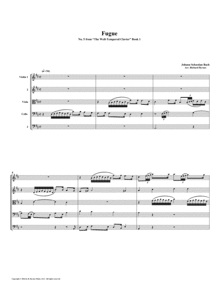 Fugue 05 From Well Tempered Clavier Book 1 String Quintet Sheet Music