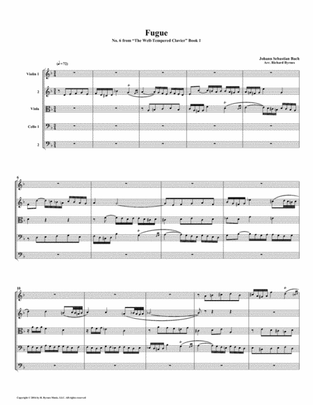 Free Sheet Music Fugue 06 From Well Tempered Clavier Book 1 String Quintet