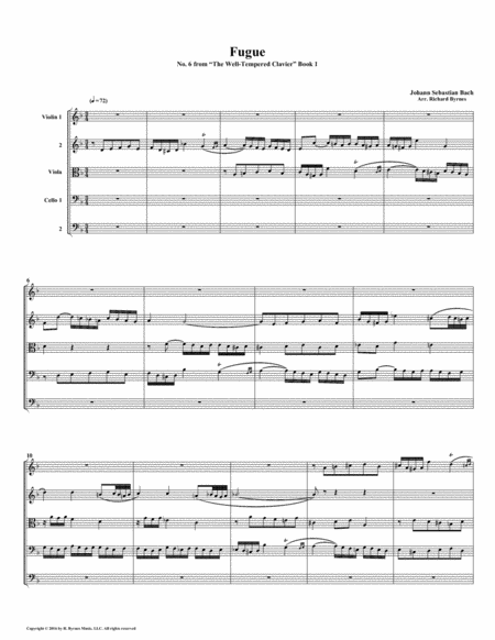 Fugue 06 From Well Tempered Clavier Book 1 String Quintet Sheet Music