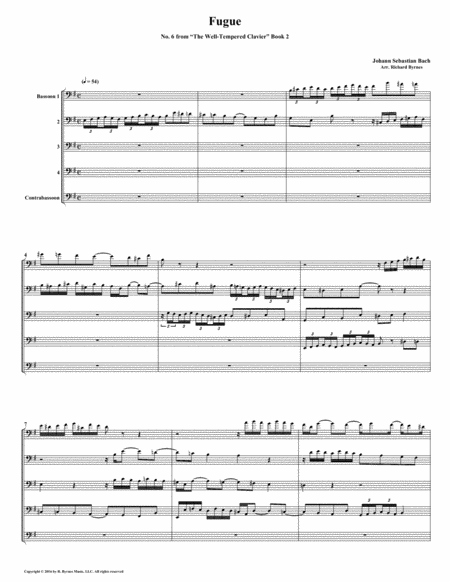 Fugue 06 From Well Tempered Clavier Book 2 Bassoon Quintet Sheet Music