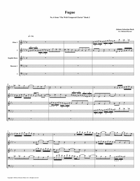 Fugue 06 From Well Tempered Clavier Book 2 Double Reed Quintet Sheet Music