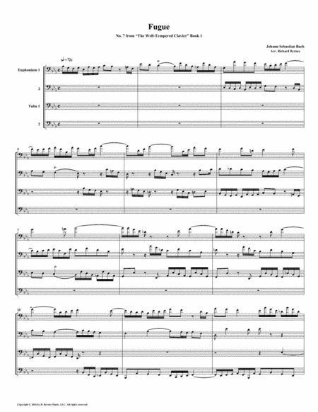 Fugue 07 From Well Tempered Clavier Book 1 Euphonium Tuba Quartet Sheet Music