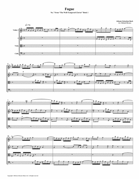 Fugue 07 From Well Tempered Clavier Book 1 String Quartet Sheet Music