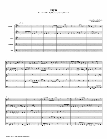 Free Sheet Music Fugue 08 From Well Tempered Clavier Book 1 Brass Quintet