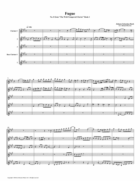 Fugue 08 From Well Tempered Clavier Book 1 Clarinet Quintet Sheet Music