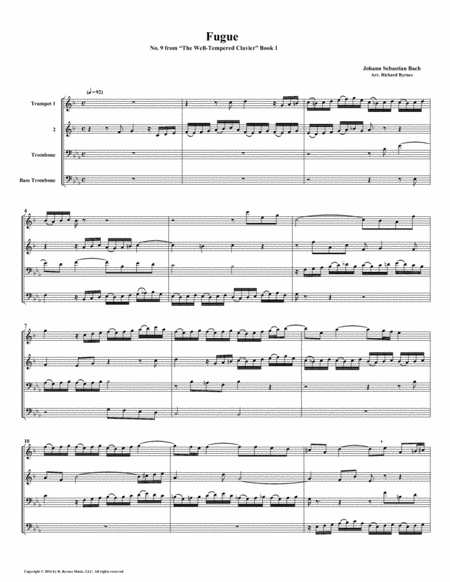 Free Sheet Music Fugue 09 From Well Tempered Clavier Book 1 Brass Quartet