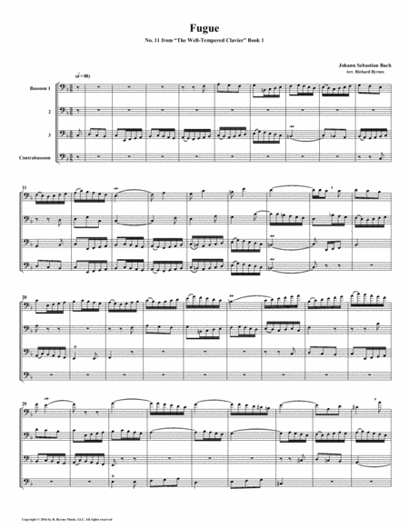 Free Sheet Music Fugue 11 From Well Tempered Clavier Book 1 Bassoon Quartet