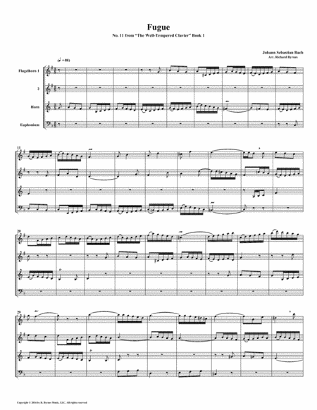 Fugue 11 From Well Tempered Clavier Book 1 Conical Brass Quartet Sheet Music