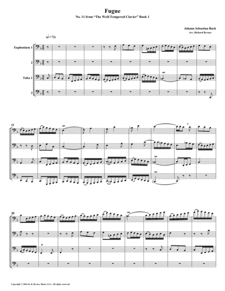 Free Sheet Music Fugue 11 From Well Tempered Clavier Book 1 Euphonium Tuba Quartet