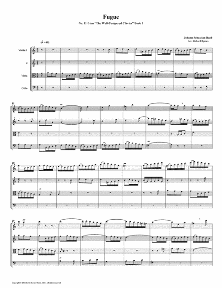 Free Sheet Music Fugue 11 From Well Tempered Clavier Book 1 String Quartet