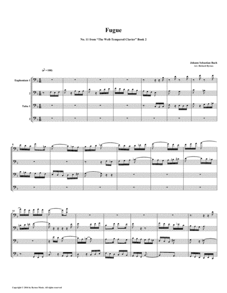 Fugue 11 From Well Tempered Clavier Book 2 Euphonium Tuba Quartet Sheet Music