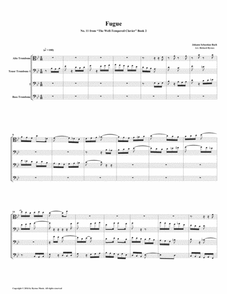 Fugue 11 From Well Tempered Clavier Book 2 Trombone Quartet Sheet Music