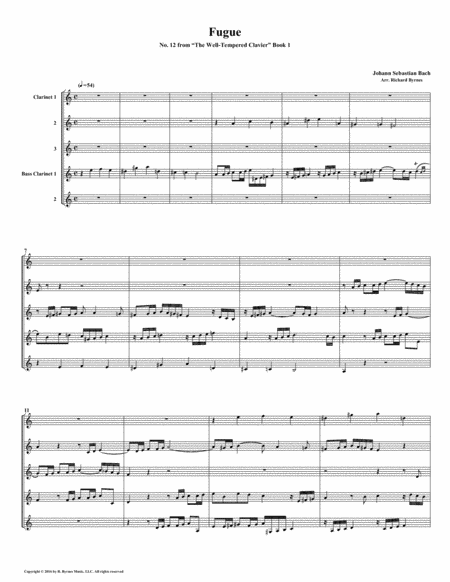 Free Sheet Music Fugue 12 From Well Tempered Clavier Book 1 Clarinet Quintet