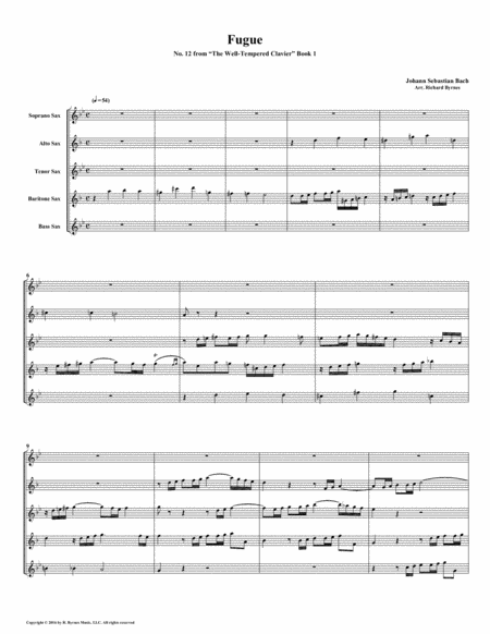 Fugue 12 From Well Tempered Clavier Book 1 Saxophone Quintet Sheet Music