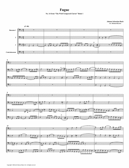 Fugue 14 From Well Tempered Clavier Book 1 Bassoon Quartet Sheet Music