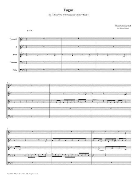 Free Sheet Music Fugue 16 From Well Tempered Clavier Book 2 Brass Quintet