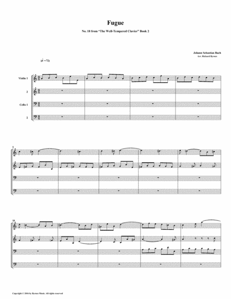 Fugue 18 From Well Tempered Clavier Book 2 String Quartet Sheet Music